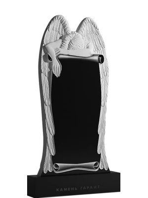 Памятник с раскрытыми крыльями ангела и декоративным свитком